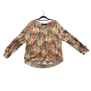 Women's L Floral Blouse Long Sleeve Boho Cottagecore Western Prairie Artsy EUC